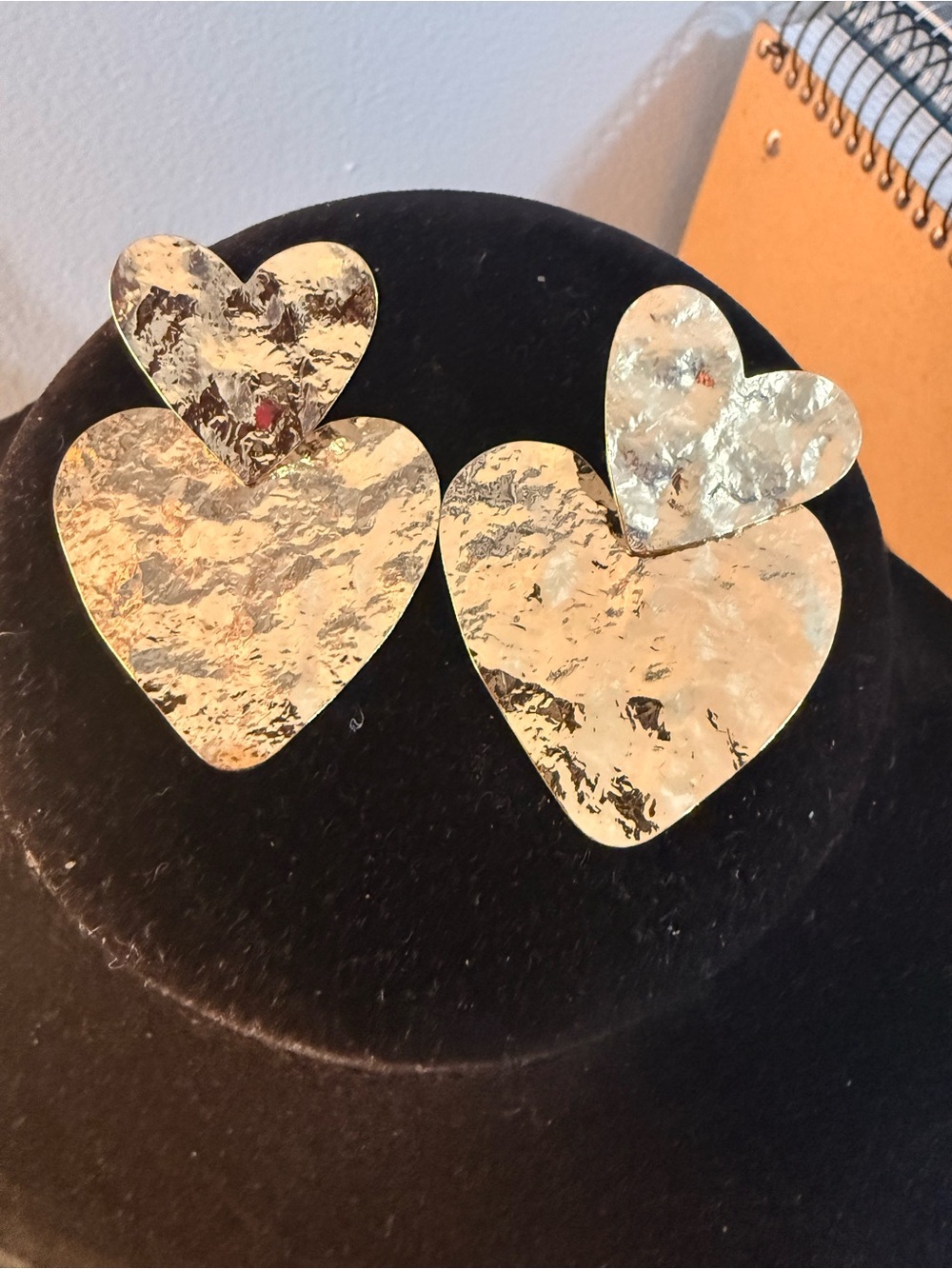 Heart Drop Earrings -Hammered Gold